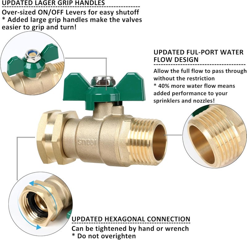 STYDDI Full Flow Brass Garden Hose Shut Off Valve, Heavy Duty 1-Way No Restricted-Flow Water Shut-Off Connector, 3/4” GHT High Flow Hose Ball Valve Adapter Coupling, Lawn Hose-end Flow Control Valve - Image 3